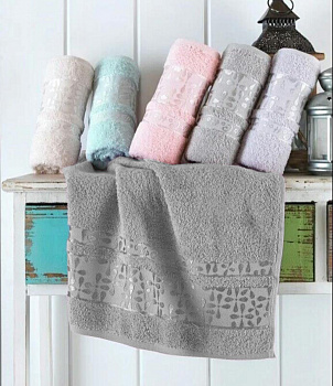 Рушники махрові VIP COTTON ECE, сірий (Набір (Баня+Лице))