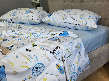 Вігвам/блакитний, Turkish flannel (Полуторний)