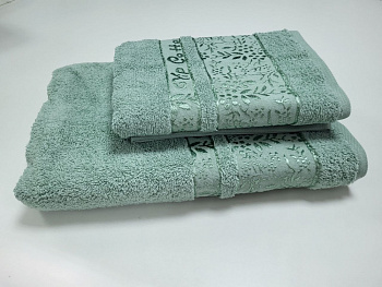 Рушники махрові VIP COTTON ROWAN, мята (Набір (Баня+Лице))