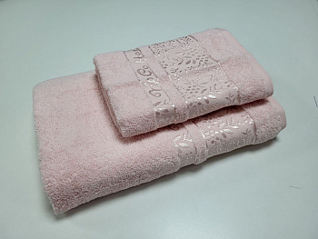 Рушники махрові VIP COTTON ROWAN, рожевий (Набір (Баня+Лице))