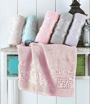 Рушники махрові VIP COTTON ECE, рожевий (Набір (Баня+Лице))