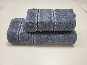 Рушники махрові VIP COTTON FILIZ, джинс (Набір (Баня+Лице))