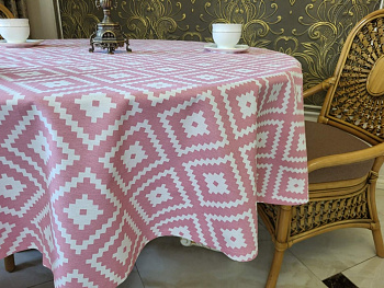Скатертина Тибет рожевий, овальна (Овал 160/280 см)